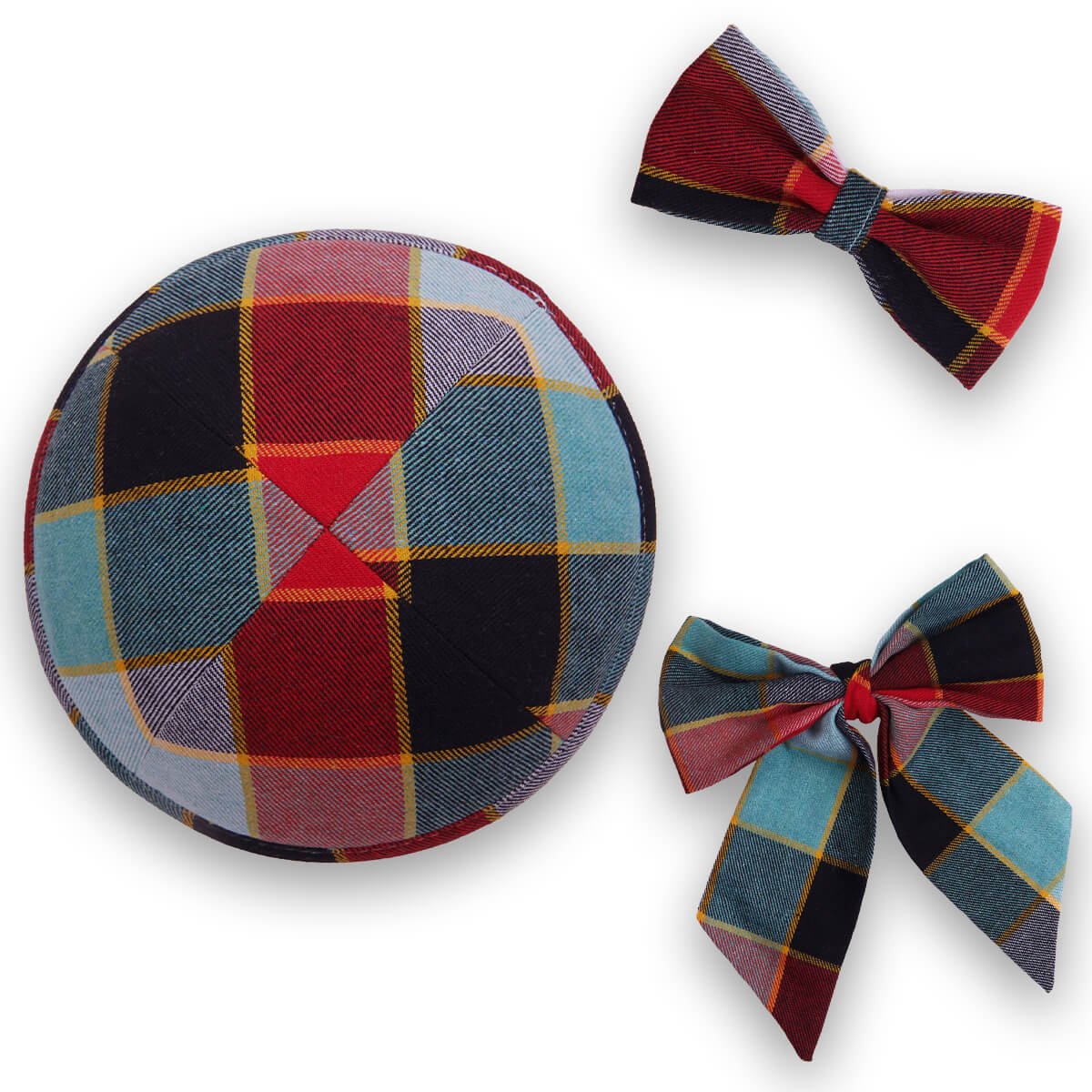 Checkered Kaleidoscope Kippah, Bow Tie & Bow Set - judaica.city