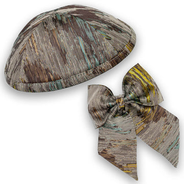 Sleek Graphite - Emerald Stripe Kippah & Bow Set - judaica.city