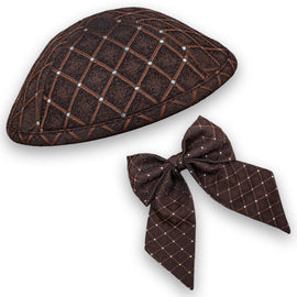 Chocolate Rhombus Kippah & Bow Set - judaica.city
