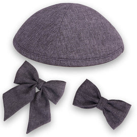 Dark - Gray Hessian Fabric Kippah, Bow Tie & Bow Set - judaica.city