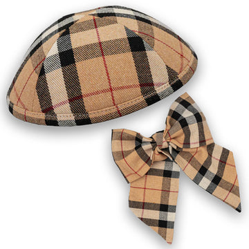 Classic English Plaid Kippah & Bow Set - judaica.city