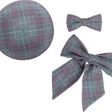 "Mint plaid" Kippah, Bow & Bow tie Set - judaica.city