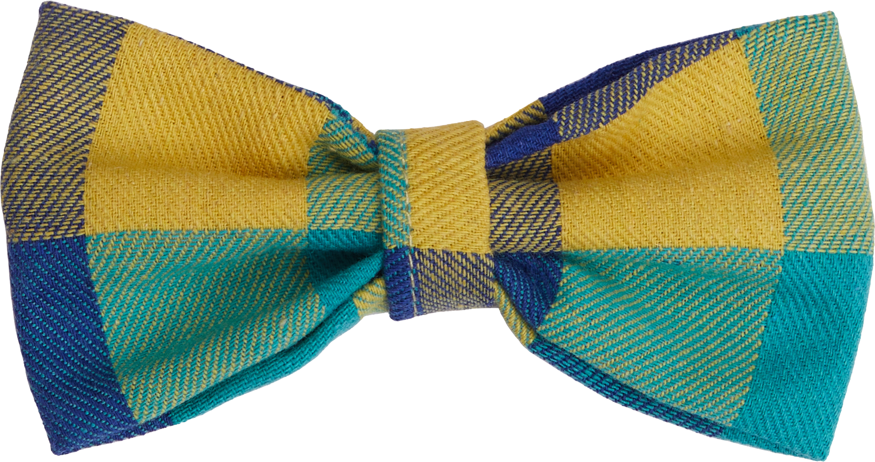 Yellow and blue checkered bow tie