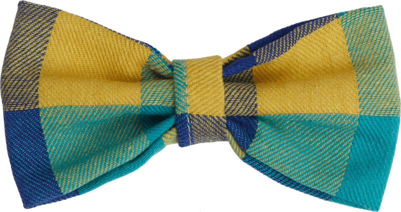 Yellow and blue checkered bow tie