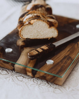 Black Epoxy & Wood Challah Board knife