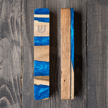 Handcrafted Blue Walnut Mezuzah Case, 6.7in - judaica.city