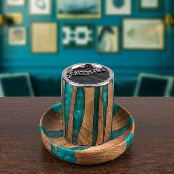 Handcrafted Aquamarine Walnut Kiddush Cup - judaica.city
