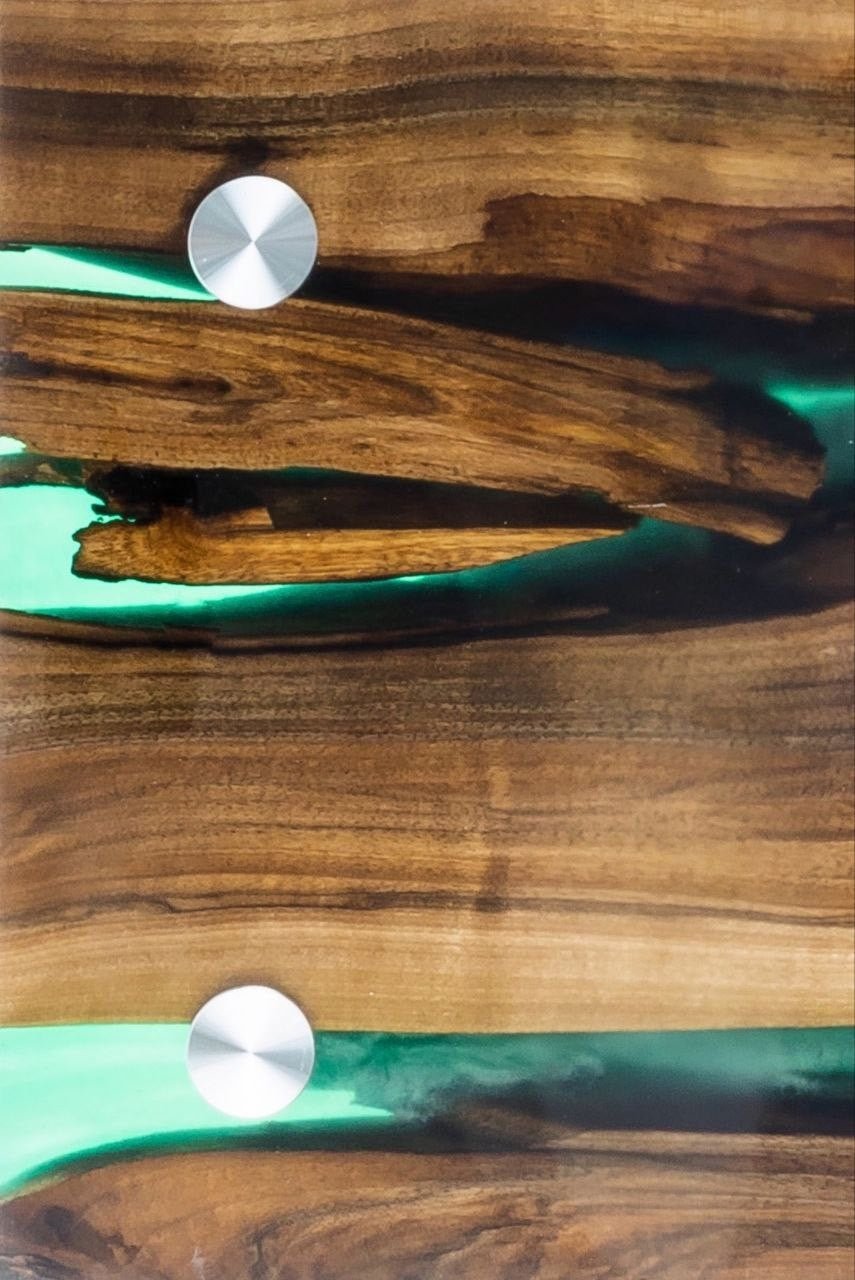 Aquamarine Epoxy & Wood Challah Board with Knife